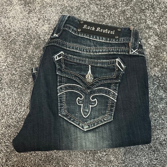 Rock Revival Blue Easy Boot Cut Jeans with Decorative Stitching - Picture 1 of 3
